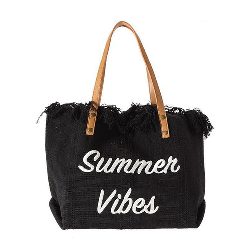 Large capacity canvas tote bag with embroidered letters, handbag for