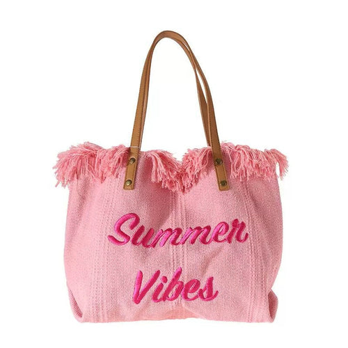 Large capacity canvas tote bag with embroidered letters, handbag for