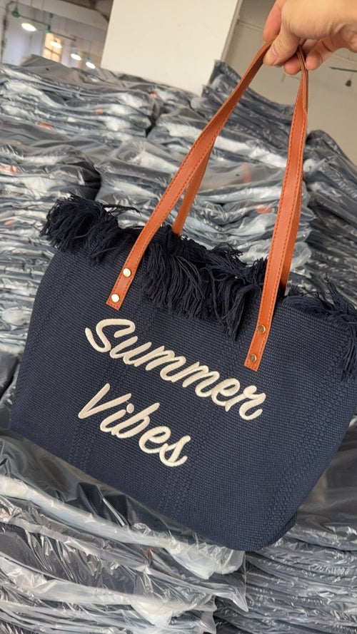 Large capacity canvas tote bag with embroidered letters, handbag for