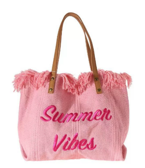 Large capacity canvas tote bag with embroidered letters, handbag for